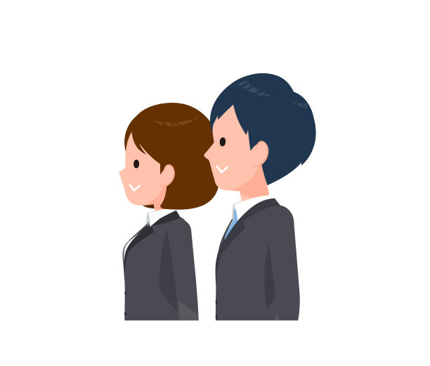 商务人士，男人和女人都穿西装。正常的面部表情，微笑，侧身。图片下载