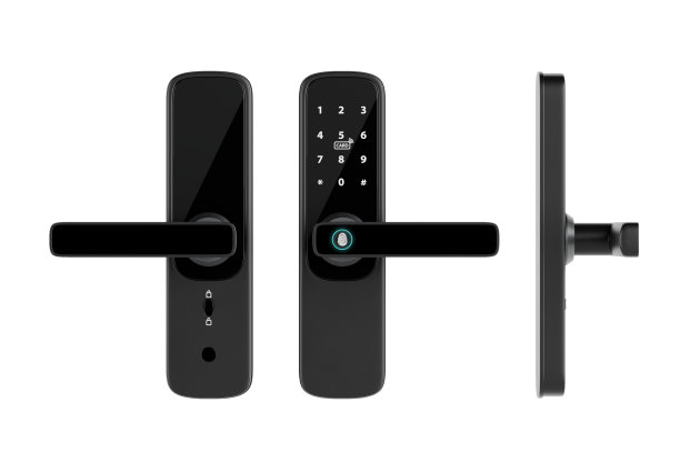 智能生物识别智能门锁与数字键盘。3d渲染图片下载
