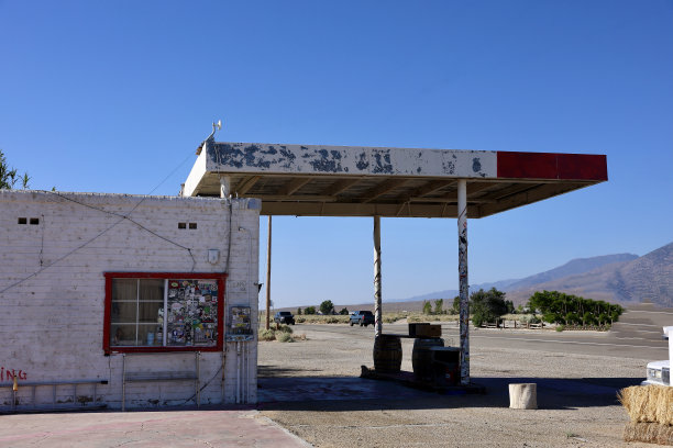 沿着沙漠公路的废弃加油站图片下载