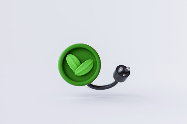 带有植物导线的电动绿色能源插头3d效果图。图片下载