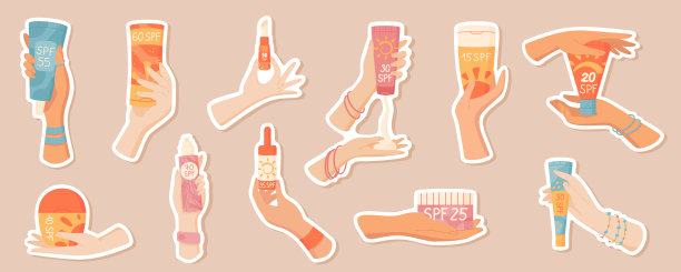 手握防晒化妆品套装。图片下载