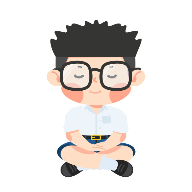 可爱男孩学生正坐着打坐图片下载