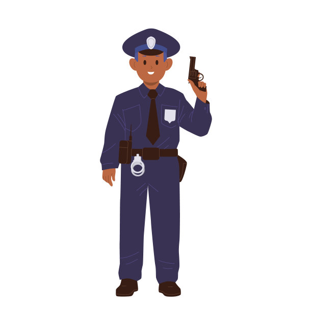 可爱的男孩儿童警察局局长卡通人物与手枪武器孤立在白色图片下载