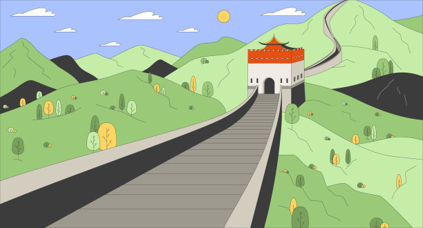 中国北京长城卡通平面插画图片下载