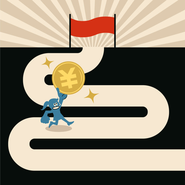 女人手持金币在蜿蜒路上奔跑图片下载