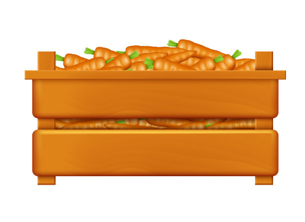 装胡萝卜的木盒。矢量剪贴画隔离在白色背景上。图片下载