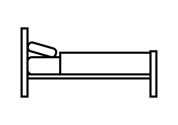 黑色图标的床在白色的背景图片下载