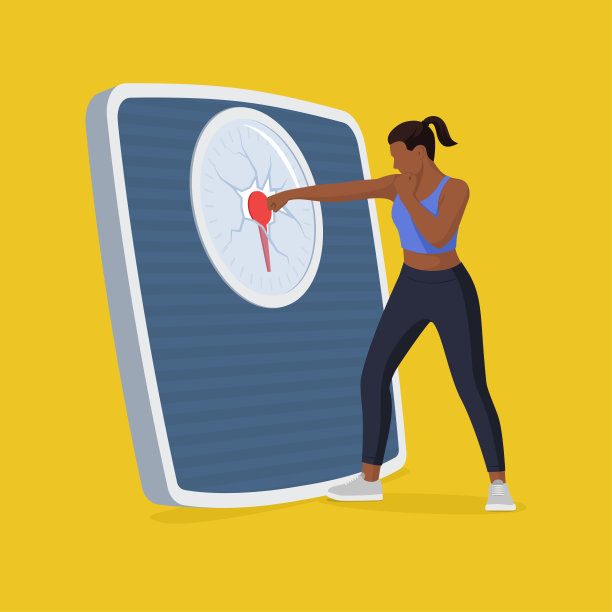 健美的女人在打破体重秤图片下载