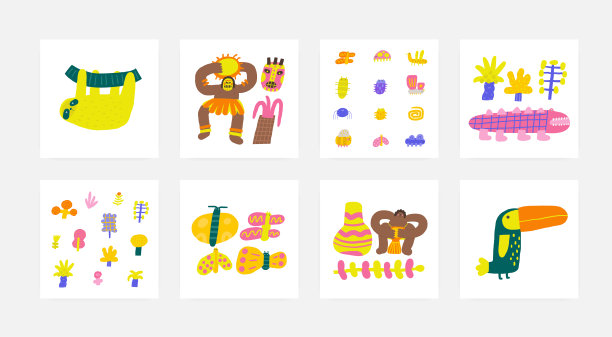 可爱的野生丛林自然明信片集图片下载