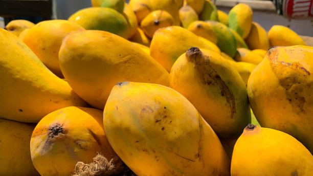 巴基斯坦街头新鲜美味的成熟多汁黄色芒果图片下载