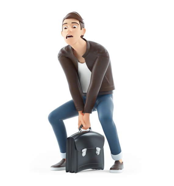 3d卡通人举起沉重的公文包图片下载