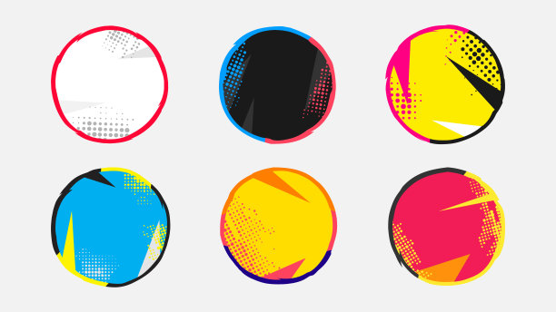 矢量插图。圆形抽象框架设置半色调网点。广场旗帜。复古复古的背景收藏。波普艺术色彩风格的背景。网页模板，社交媒体的设计元素图片下载