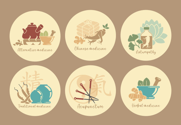 中医的标志。它包括针灸、真空拔罐、自然疗法等图片下载