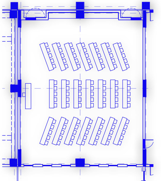 为100名学生设计的高中会议室的二维建筑图纸。图片下载