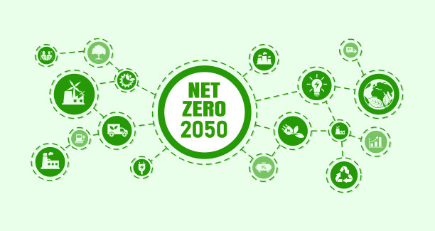 净零和碳中和概念净零温室气体排放目标与绿色健康中心图标在白色圆形背景图片下载