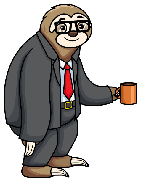 穿着西装拿着咖啡的懒鬼卡通插画图片下载