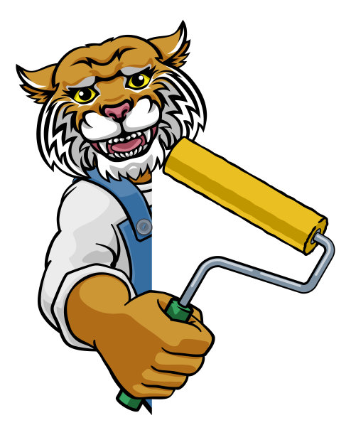 野猫画家装饰师油漆滚筒吉祥物人图片下载