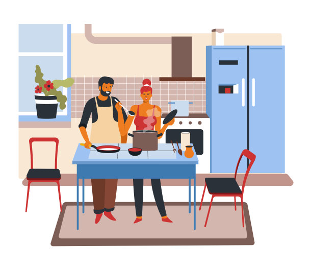 夫妻在家里做饭，妻子和丈夫图片下载