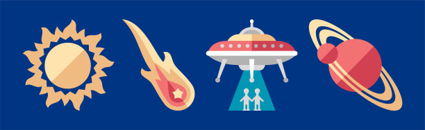 外层空间图标和对象在蓝色背景矢量集图片下载