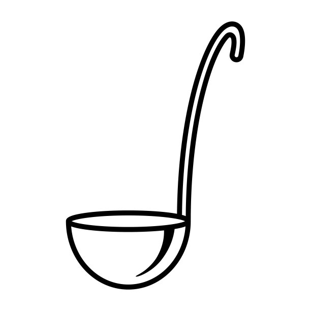 烹饪长柄勺示意图。风格化的厨房和餐厅用具。图片下载