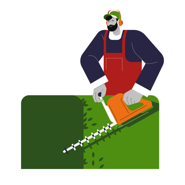 园丁在花园里塑造或修剪灌木，孤立的性状图片下载