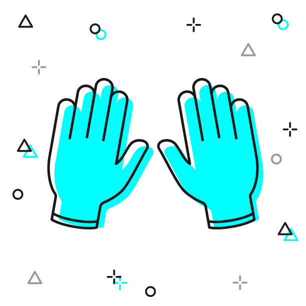 橡胶防护手套。白色背景上的线图标图片下载