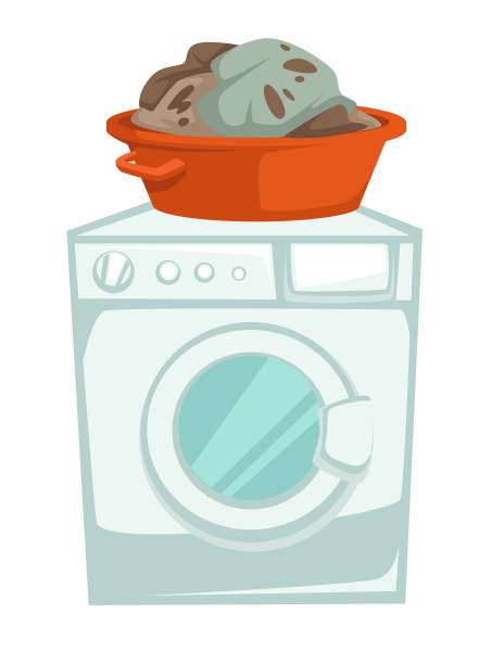 洗衣机和脏衣服在盆内隔离电器图片下载