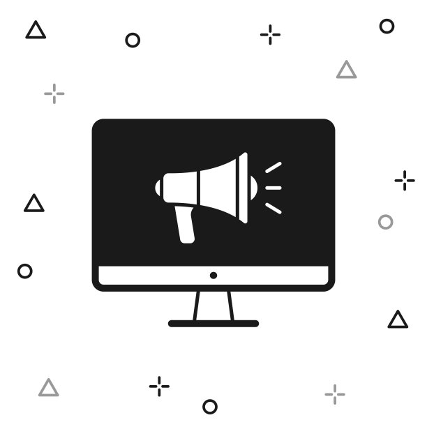 带扩音器的台式电脑。白色背景图标图片下载