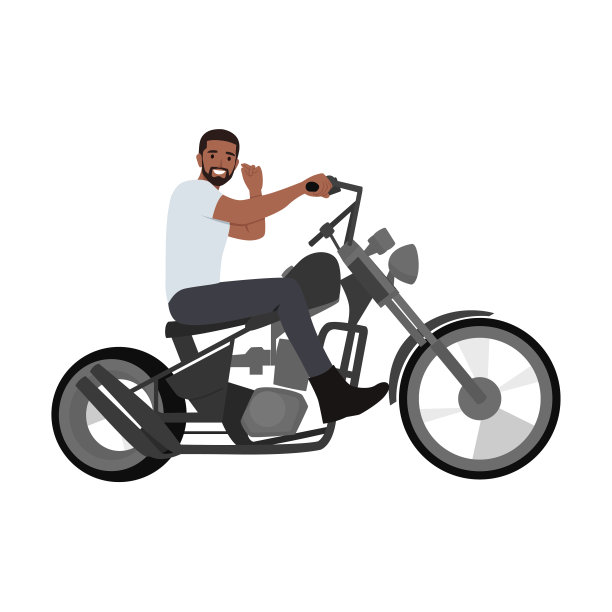 留着胡子的年轻男子骑着摩托车。图片下载