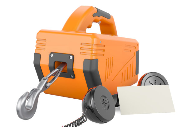 带有空白名片和复古电话接收器的电动绞车。三维渲染图片下载