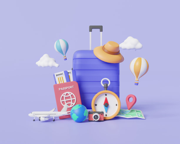 度假和旅行的概念。旅行行李，旅行计划，世界旅游。预订旅游、旅游、度假、旅游观光、旅游交通、出国航班。3d渲染图图片下载
