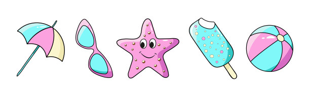 夏季海滩矢量度假图标集。图片下载