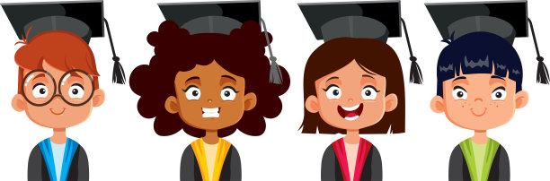 快乐的毕业孩子微笑在一起矢量插图图片下载