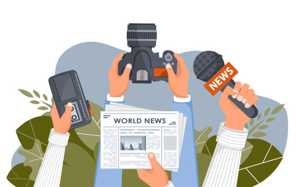 新闻。相机和照片。大众传媒、电视、采访、突发新闻、新闻发布会概念。平面向量图片下载