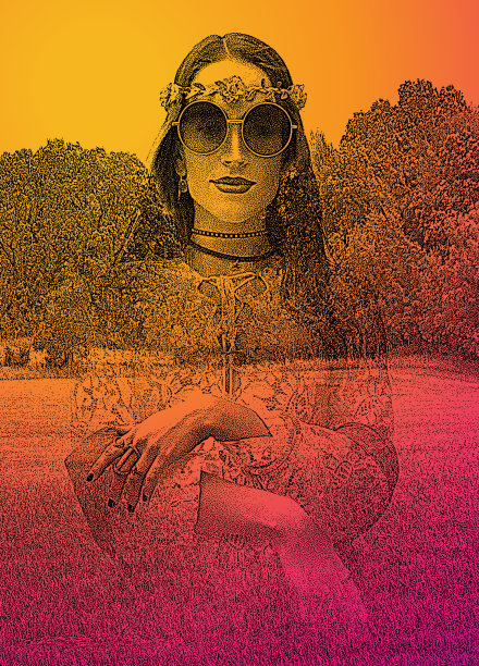 波西米亚、嬉皮女性与自然的多重曝光图片下载