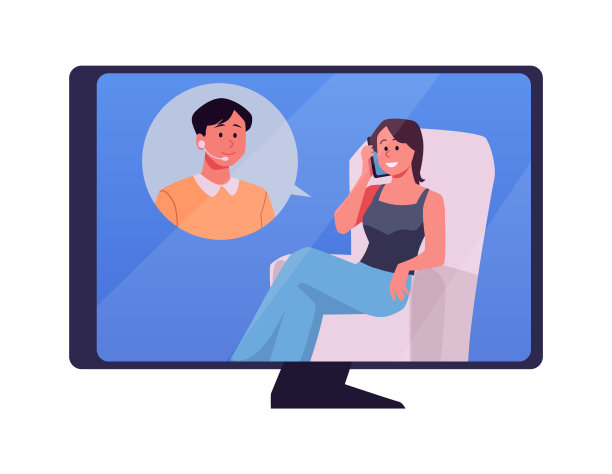 戴着耳机的男人在平板电脑屏幕上帮助客户的矢量插画图片下载