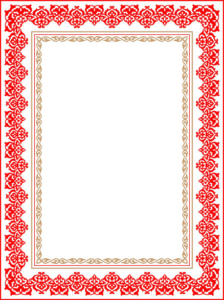 红金长方形竖伊斯兰亚洲哈萨克民族装饰装饰框。A4格式。哈萨克图案框架、边框、哈萨克、吉尔吉斯、蒙古、塔塔尔、乌兹别克、塔吉克的装饰点缀图片下载