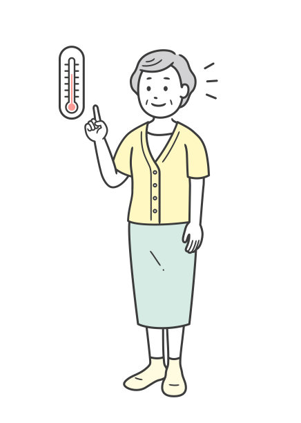 看着体温计并控制室内温度的老年妇女插画图片下载