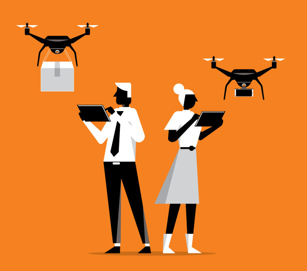 一组无人机和人。送货，摄影和视频的直升机图片下载
