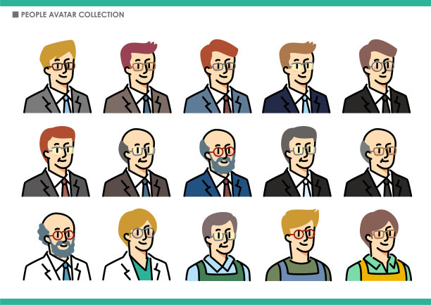 一组男性头像图标。图片下载