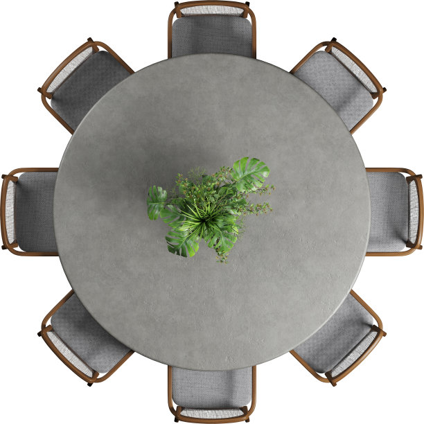 圆形混凝土餐桌和椅子的俯视图图片下载