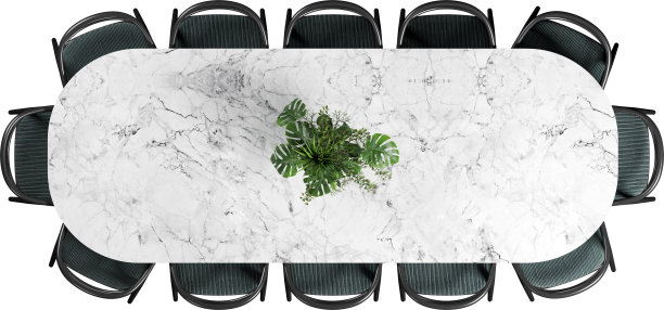 白色大理石餐桌和椅子的俯视图图片下载