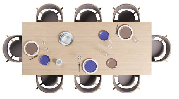 木制餐桌和椅子的俯视图图片下载