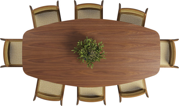 木制餐桌和椅子的俯视图图片下载