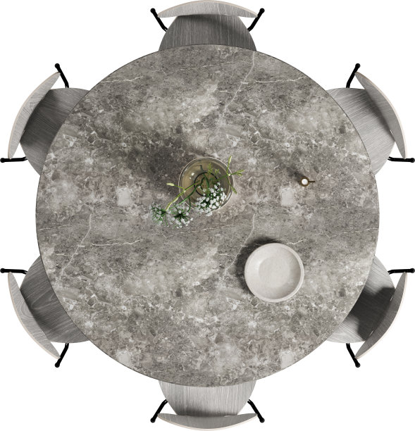 圆形灰色大理石餐桌和椅子的俯视图图片下载