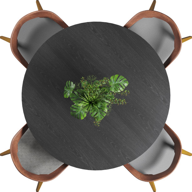 黑色饰面圆形餐桌和椅子的俯视图图片下载