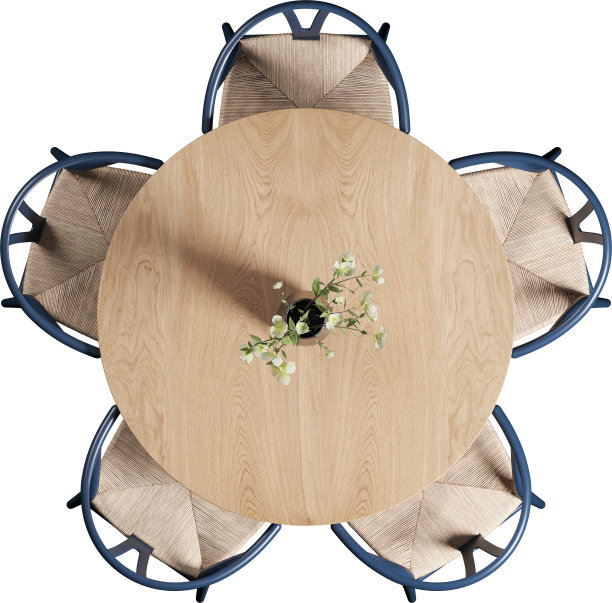 木制圆形餐桌和椅子的俯视图图片下载