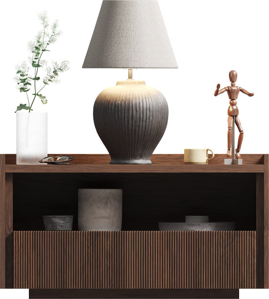 带台灯的木质床头柜正面图片下载