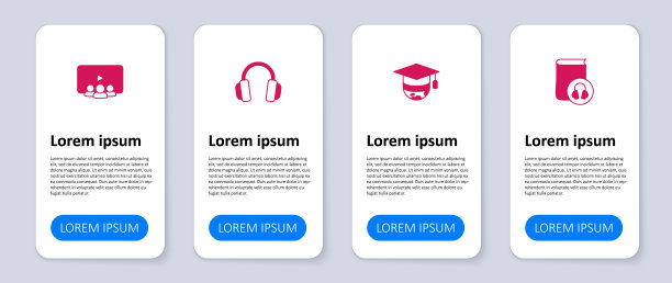 设置有声书，地球仪上的毕业帽，耳机和在线课程。业务信息图表模板。向量图片下载