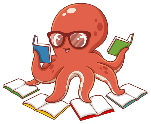 章鱼读书卡通插画书图片下载
